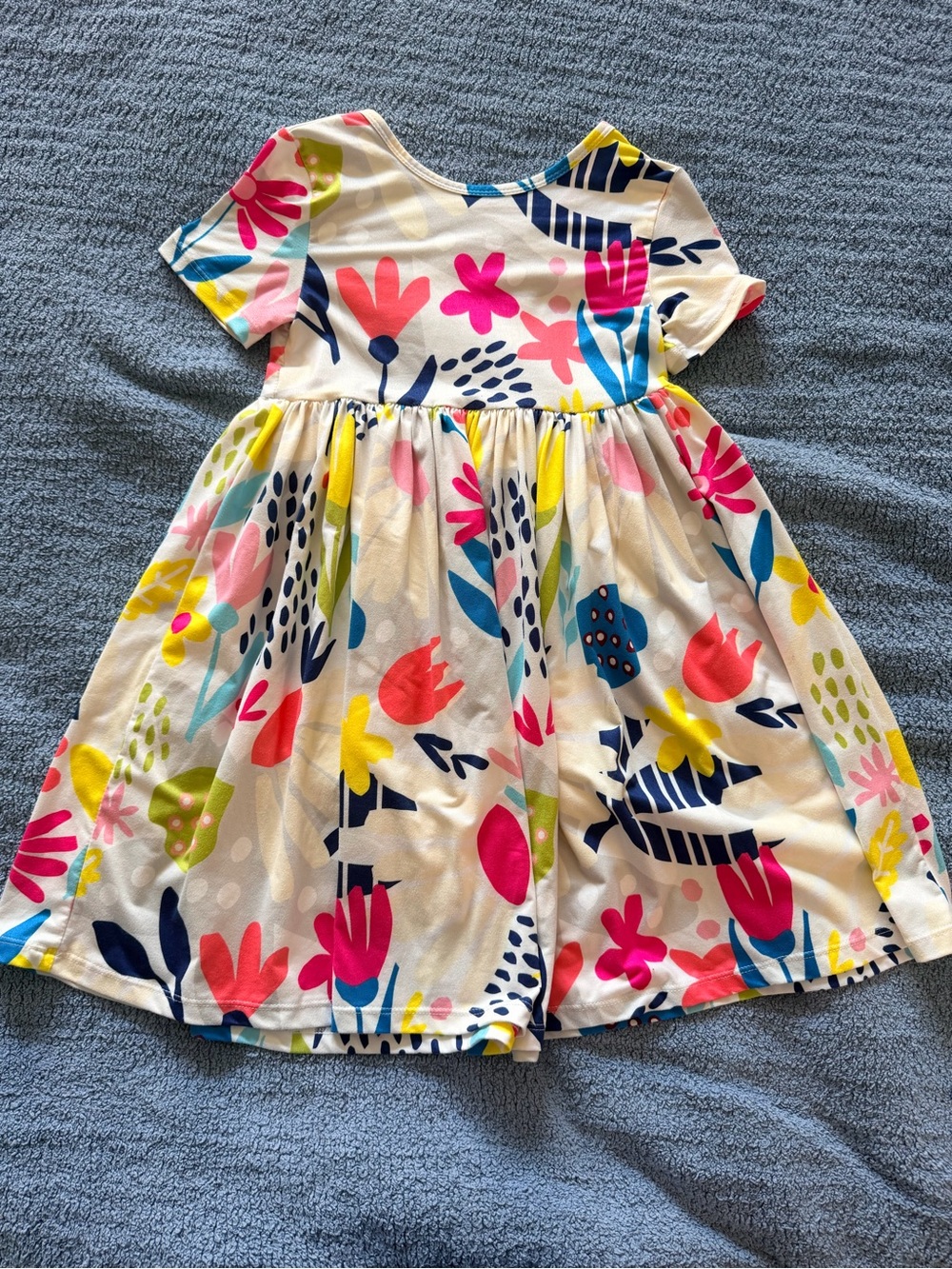 Girls' White Floral Playtime Dress with Multicolor Print